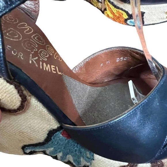 BONNIE smith for kimmel "The wonder wedge" vintage leather & floral needlework - Picture 7 of 10